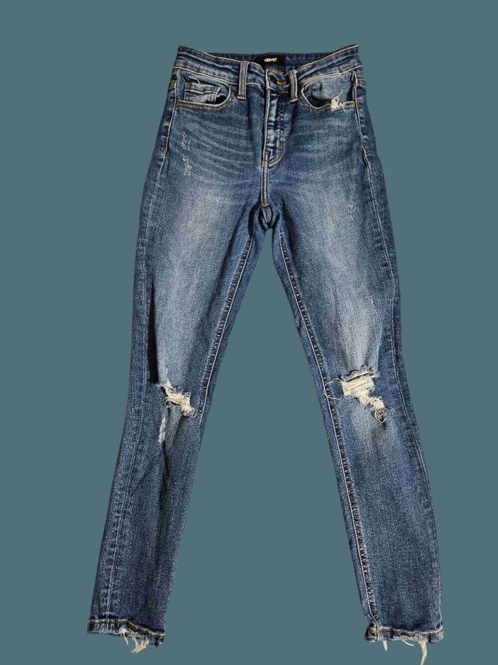 Vervet Medium Wash Mid Rise Distressed Stretch Jeans Women Size 25